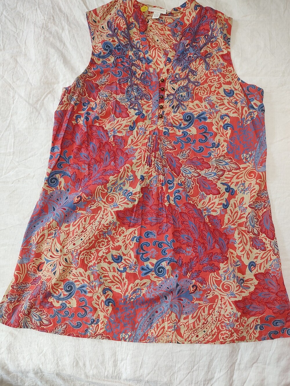 Charter Club Red Blue Paisley Sleeveless Mini Dress Cotton 14